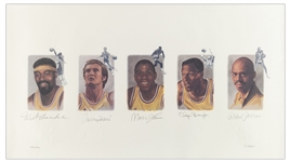 Lithograph of the Los Angeles Lakers Legends Signed by Wilt Chamberlain, Jerry West, Magic Johnson, Elgin Baylor and Kareem Abdul-Jabbar -- Limited Edition